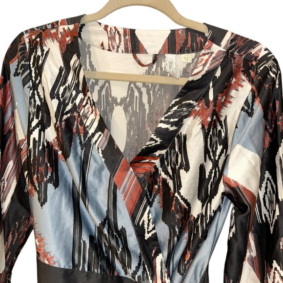 eloise anthropologie neutrals gray terracota aztec navajo print bathrobe M - Picture 4 of 5